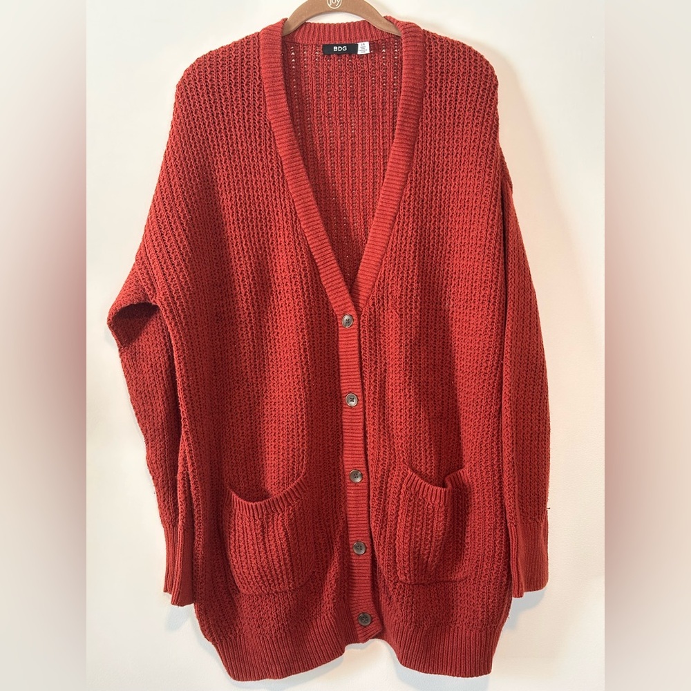 BDG Oversized Knit Cardigan - Burnt Orange - Large